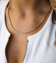 Load image into Gallery viewer, Intricately woven rope chain necklace for any gender in yellow 14 karat gold