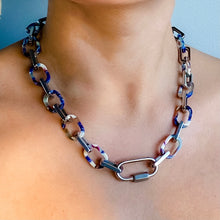 Load image into Gallery viewer, Brie necklace, chunky gold oval link chain with screw open carabiner pendant. Statement piece of jewelry that is  made from sustainable recyclable hypoallergenic 316L medical grade stainless steel.