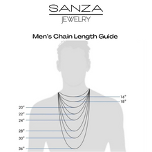 Load image into Gallery viewer, Sanza Jewelry's guide to men's chain length from 16 inches- 36 inches