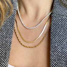 Load image into Gallery viewer, sanza jewelry 3 layered necklace set. Mia tennis necklace, herringbone and rope chain