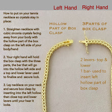 Load image into Gallery viewer, Tennis necklace wearing guide and tips for proper placement of crystals.