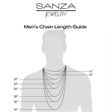 Load image into Gallery viewer, Sanza Jewelry&#39;s guide to men&#39;s chain length from 16 inches- 36 inches 
