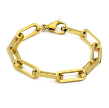 Load image into Gallery viewer, gold bracelet with oval paperclip design and lobster clasp closure

