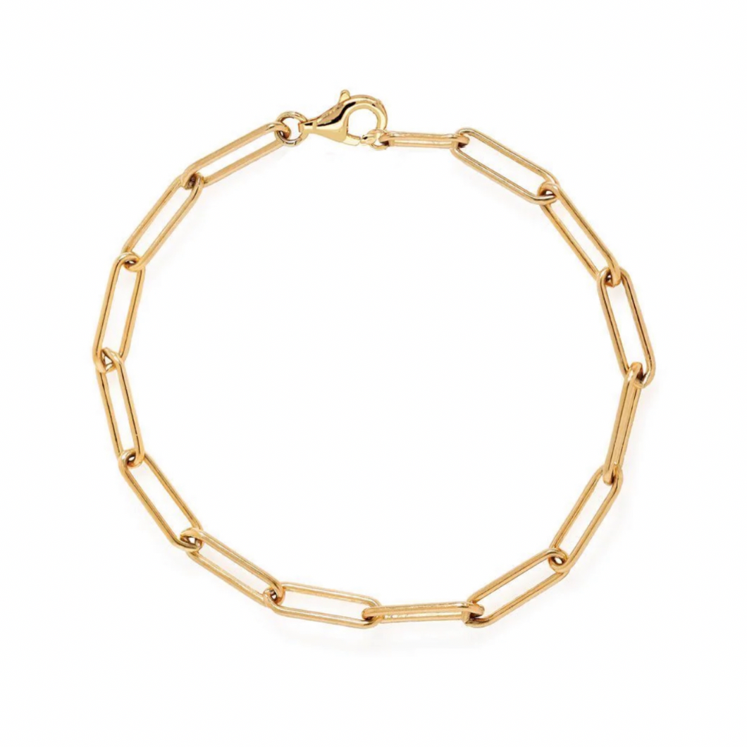 gold paperclip chain link bracelet with lobster clasp closure