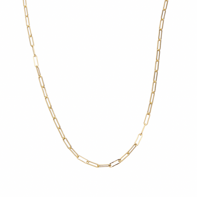 gold paperclip chain link necklace with lobster clasp closure
