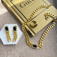 Cargar imagen en el visor de la galería, Lola Onyx Curb Chain and Earrings Set
