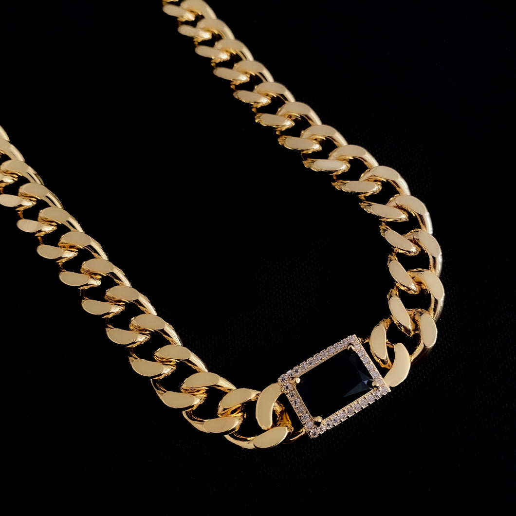 Lola Onyx Curb Chain and Earrings Set
