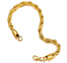 Charger l&#39;image dans la galerie, womens or mens gold plated rope chain bracelet
