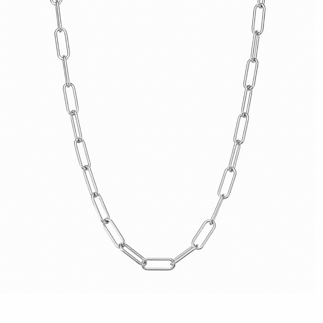 silver paperclip chain link necklace with lobster clasp closure
